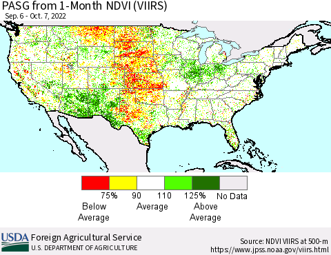United States PASG from 1-Month NDVI (VIIRS) Thematic Map For 10/1/2022 - 10/10/2022