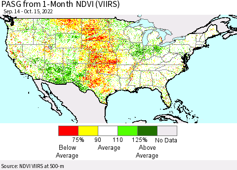 United States PASG from 1-Month NDVI (VIIRS) Thematic Map For 10/8/2022 - 10/15/2022