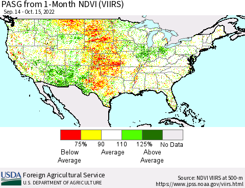 United States PASG from 1-Month NDVI (VIIRS) Thematic Map For 10/11/2022 - 10/20/2022