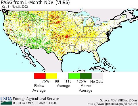 United States PASG from 1-Month NDVI (VIIRS) Thematic Map For 11/1/2022 - 11/10/2022