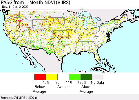 United States PASG from 1-Month NDVI (VIIRS) Thematic Map For 11/25/2022 - 12/2/2022