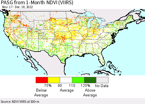 United States PASG from 1-Month NDVI (VIIRS) Thematic Map For 12/11/2022 - 12/18/2022