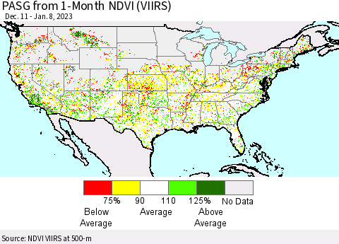 United States PASG from 1-Month NDVI (VIIRS) Thematic Map For 1/1/2023 - 1/8/2023