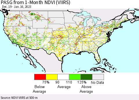 United States PASG from 1-Month NDVI (VIIRS) Thematic Map For 1/9/2023 - 1/16/2023