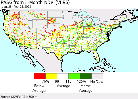 United States PASG from 1-Month NDVI (VIIRS) Thematic Map For 2/18/2023 - 2/25/2023
