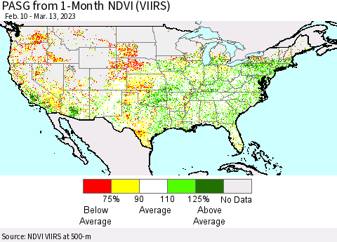 United States PASG from 1-Month NDVI (VIIRS) Thematic Map For 3/6/2023 - 3/13/2023