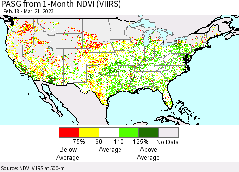 United States PASG from 1-Month NDVI (VIIRS) Thematic Map For 3/14/2023 - 3/21/2023