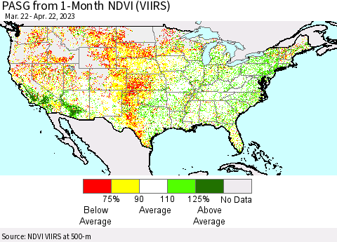 United States PASG from 1-Month NDVI (VIIRS) Thematic Map For 4/15/2023 - 4/22/2023