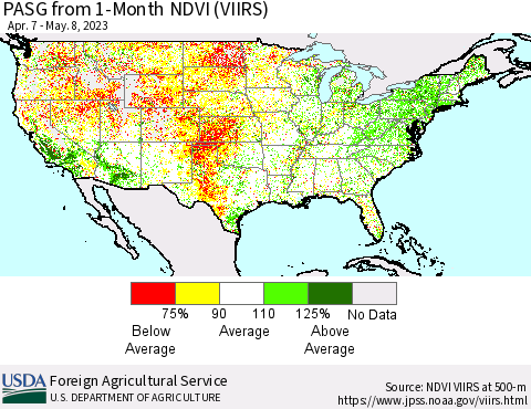 United States PASG from 1-Month NDVI (VIIRS) Thematic Map For 5/1/2023 - 5/10/2023