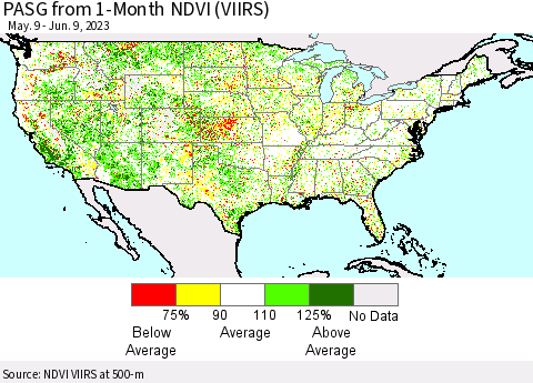 United States PASG from 1-Month NDVI (VIIRS) Thematic Map For 6/2/2023 - 6/9/2023