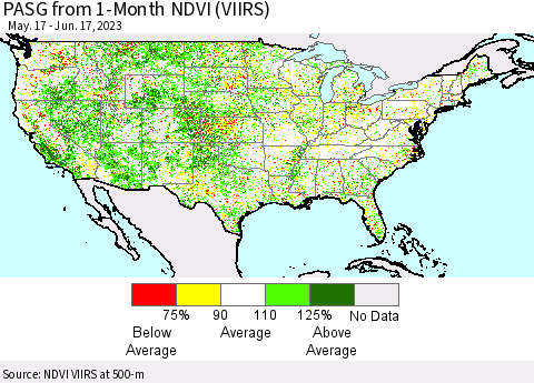 United States PASG from 1-Month NDVI (VIIRS) Thematic Map For 6/10/2023 - 6/17/2023