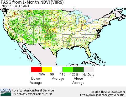 United States PASG from 1-Month NDVI (VIIRS) Thematic Map For 6/11/2023 - 6/20/2023