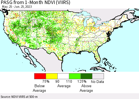 United States PASG from 1-Month NDVI (VIIRS) Thematic Map For 6/18/2023 - 6/25/2023