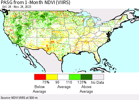United States PASG from 1-Month NDVI (VIIRS) Thematic Map For 11/17/2023 - 11/24/2023