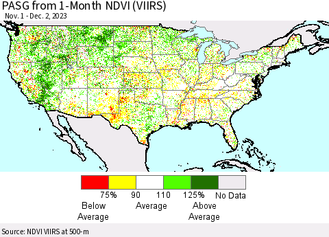 United States PASG from 1-Month NDVI (VIIRS) Thematic Map For 11/25/2023 - 12/2/2023