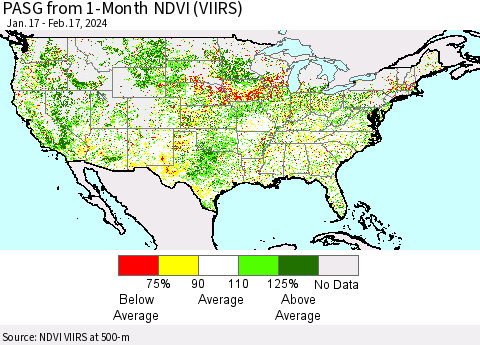 United States PASG from 1-Month NDVI (VIIRS) Thematic Map For 2/10/2024 - 2/17/2024