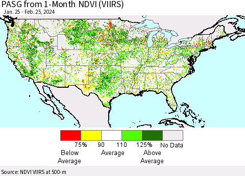 United States PASG from 1-Month NDVI (VIIRS) Thematic Map For 2/18/2024 - 2/25/2024
