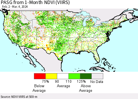 United States PASG from 1-Month NDVI (VIIRS) Thematic Map For 2/26/2024 - 3/4/2024