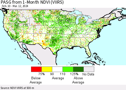 United States PASG from 1-Month NDVI (VIIRS) Thematic Map For 3/5/2024 - 3/12/2024