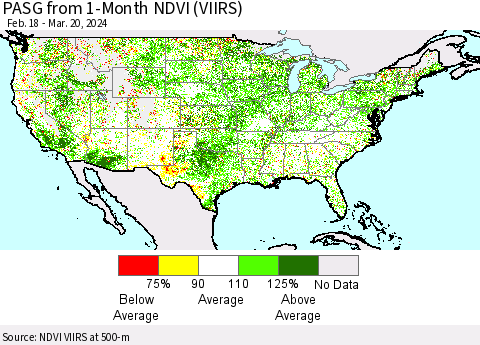 United States PASG from 1-Month NDVI (VIIRS) Thematic Map For 3/13/2024 - 3/20/2024