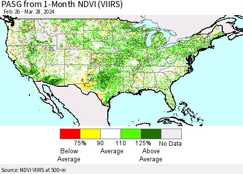 United States PASG from 1-Month NDVI (VIIRS) Thematic Map For 3/21/2024 - 3/28/2024