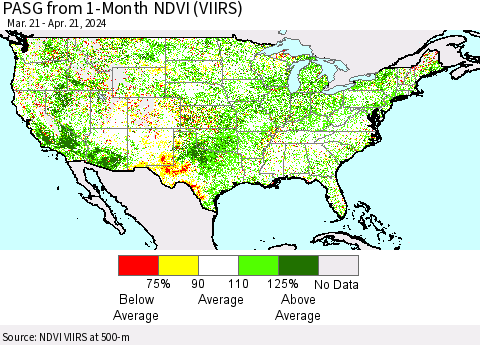 United States PASG from 1-Month NDVI (VIIRS) Thematic Map For 4/14/2024 - 4/21/2024