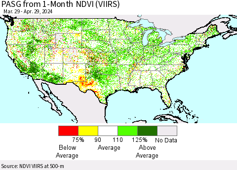 United States PASG from 1-Month NDVI (VIIRS) Thematic Map For 4/22/2024 - 4/29/2024