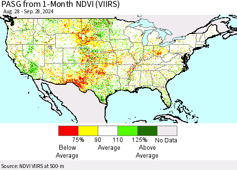 United States PASG from 1-Month NDVI (VIIRS) Thematic Map For 9/21/2024 - 9/28/2024