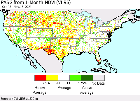 United States PASG from 1-Month NDVI (VIIRS) Thematic Map For 11/8/2024 - 11/15/2024