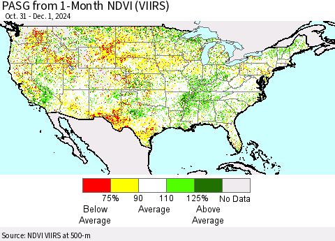 United States PASG from 1-Month NDVI (VIIRS) Thematic Map For 11/24/2024 - 12/1/2024