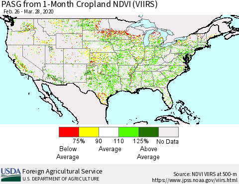 United States PASG from 1-Month Cropland NDVI (VIIRS) Thematic Map For 3/21/2020 - 3/31/2020