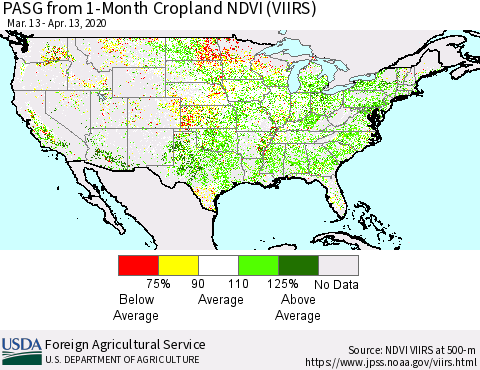 United States PASG from 1-Month Cropland NDVI (VIIRS) Thematic Map For 4/11/2020 - 4/20/2020