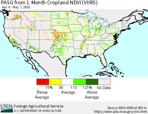 United States PASG from 1-Month Cropland NDVI (VIIRS) Thematic Map For 5/1/2020 - 5/10/2020