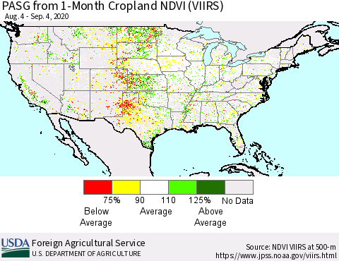 United States PASG from 1-Month Cropland NDVI (VIIRS) Thematic Map For 9/1/2020 - 9/10/2020