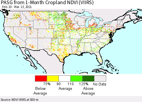 United States PASG from 1-Month Cropland NDVI (VIIRS) Thematic Map For 3/6/2021 - 3/13/2021