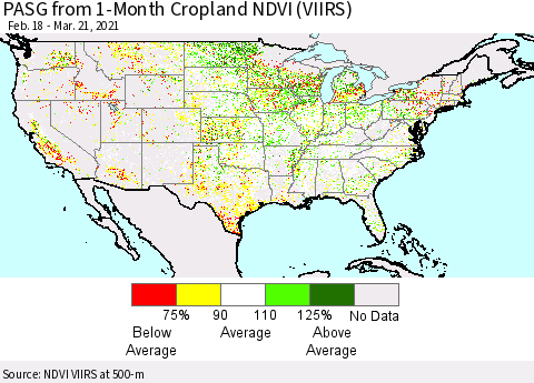 United States PASG from 1-Month Cropland NDVI (VIIRS) Thematic Map For 3/14/2021 - 3/21/2021