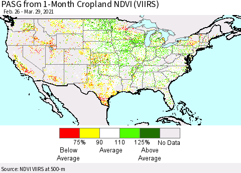 United States PASG from 1-Month Cropland NDVI (VIIRS) Thematic Map For 3/22/2021 - 3/29/2021
