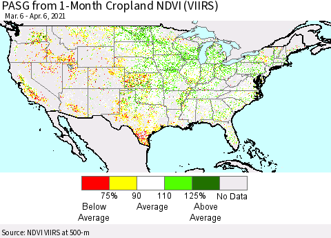 United States PASG from 1-Month Cropland NDVI (VIIRS) Thematic Map For 3/30/2021 - 4/6/2021