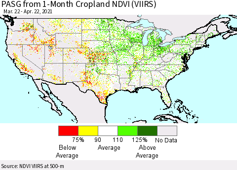 United States PASG from 1-Month Cropland NDVI (VIIRS) Thematic Map For 4/15/2021 - 4/22/2021