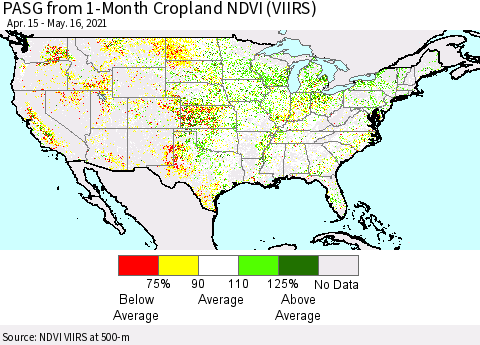 United States PASG from 1-Month Cropland NDVI (VIIRS) Thematic Map For 5/9/2021 - 5/16/2021