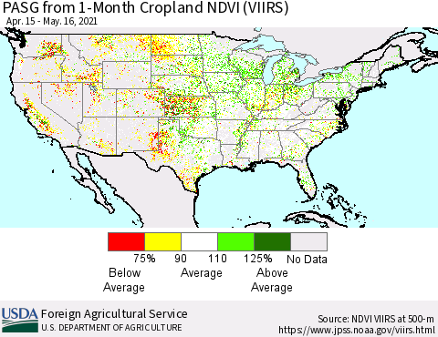 United States PASG from 1-Month Cropland NDVI (VIIRS) Thematic Map For 5/11/2021 - 5/20/2021