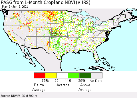 United States PASG from 1-Month Cropland NDVI (VIIRS) Thematic Map For 6/2/2021 - 6/9/2021