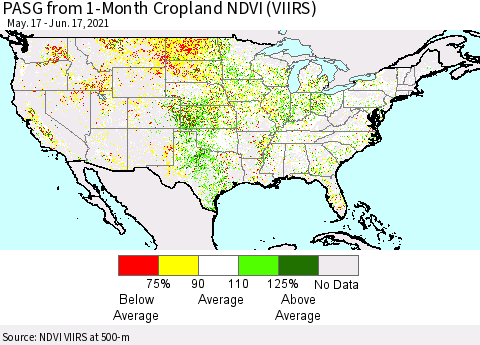 United States PASG from 1-Month Cropland NDVI (VIIRS) Thematic Map For 6/10/2021 - 6/17/2021
