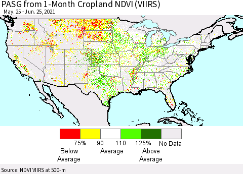 United States PASG from 1-Month Cropland NDVI (VIIRS) Thematic Map For 6/18/2021 - 6/25/2021