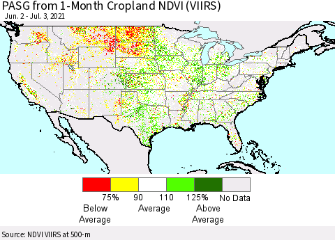 United States PASG from 1-Month Cropland NDVI (VIIRS) Thematic Map For 6/26/2021 - 7/3/2021
