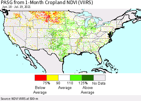 United States PASG from 1-Month Cropland NDVI (VIIRS) Thematic Map For 7/12/2021 - 7/19/2021