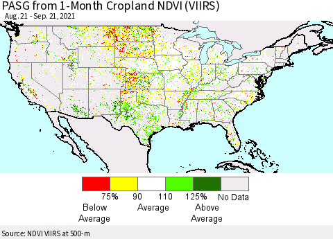 United States PASG from 1-Month Cropland NDVI (VIIRS) Thematic Map For 9/14/2021 - 9/21/2021