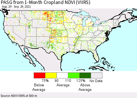 United States PASG from 1-Month Cropland NDVI (VIIRS) Thematic Map For 9/22/2021 - 9/29/2021