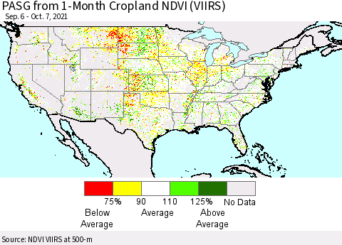 United States PASG from 1-Month Cropland NDVI (VIIRS) Thematic Map For 9/30/2021 - 10/7/2021