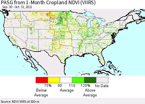 United States PASG from 1-Month Cropland NDVI (VIIRS) Thematic Map For 10/21/2021 - 10/31/2021